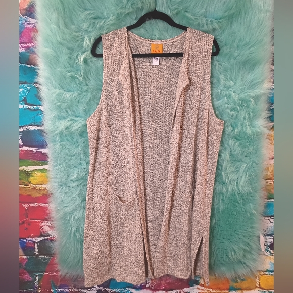 Ruby Rd Gray Silver White Sleeveless Open Front Fall Sweater Size M - Picture 5 of 14
